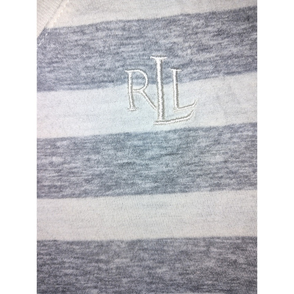 Lauren Ralph Lauren Womens Striped V-Neck Long Sleeve Sleep Shirt Gray Cream S - Picture 3 of 6
